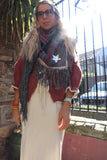 Embroidered fringe star scarf (Grey)