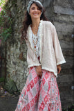 Embroidered frayed trim kimono