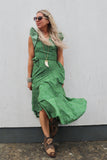 Green floral frill wrap dress
