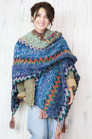Zig zag knit poncho scarf