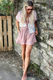 Coral striped crochet trim top