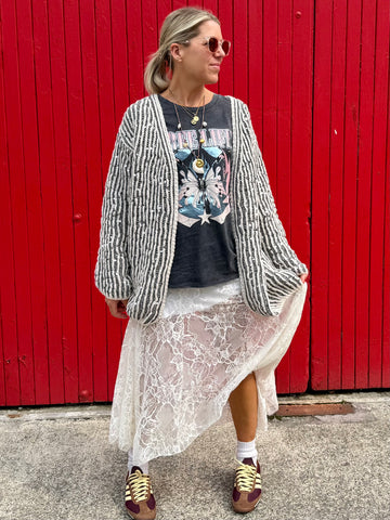 Grey sequin stripe cardigan
