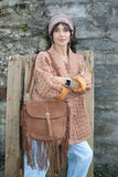 Fringe faux suede hand bag