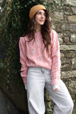Floral embroidered pink jumper