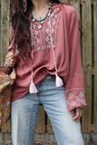 Raspberry pink washed peasant blouse