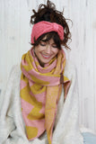 Chevron soft knit scarf (Mustard and pink)