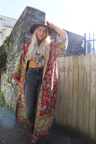 Long red floral kimono