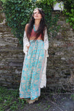 Aqua floral silk trousers