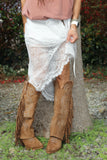 Knee high western fringe boots