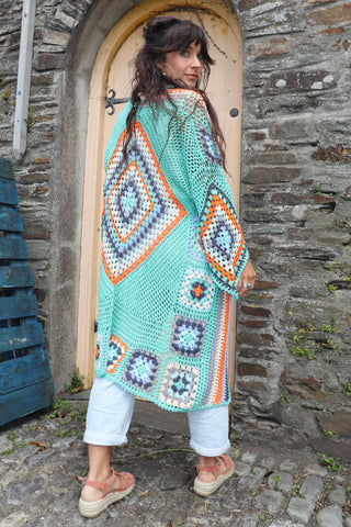 Aqua patchwork crochet cardigan