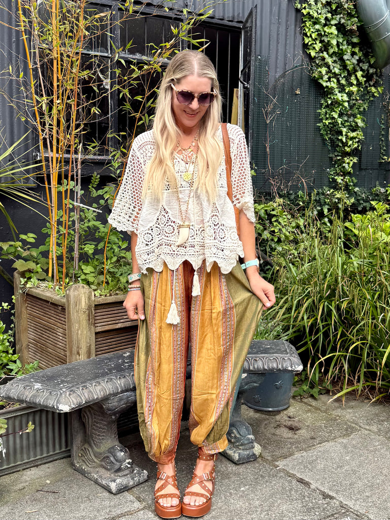 Aztec embroidered trousers