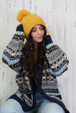 Pom pom knit beanie (Mustard)