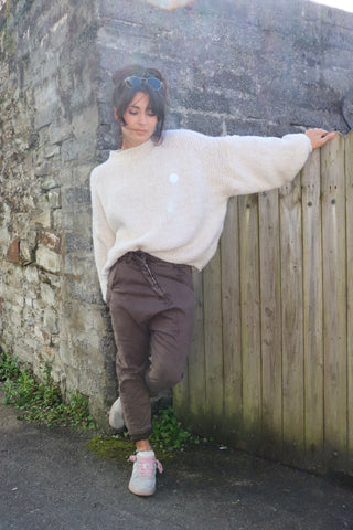 Side zip jeans chocolate brown