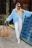 Soft blue ruffle sleeve cardigan