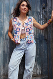 Pink floral crochet waistcoat