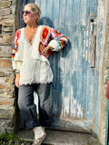 Colourful patchwork and stripe cardigan