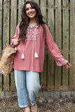 Raspberry pink washed peasant blouse