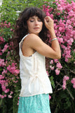 Broderie side tie top