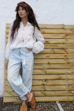 White beaded peasant blouse