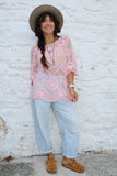 Pink mesh crochet top