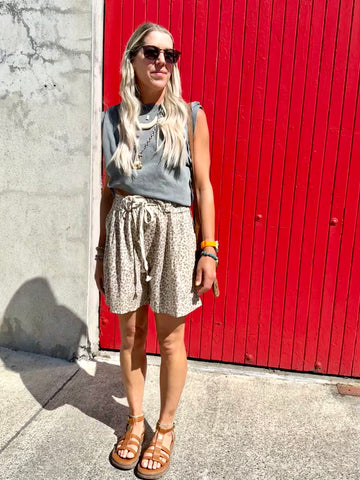 Leopard print linen shorts