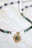 Gold pendant necklace with agate beads