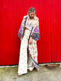 Floral kimono with blue and purple trim