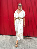 Fan embroidered shirt dress