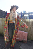 Long red floral kimono
