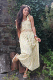 Floral yellow shirred dress