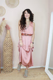 Gold embroidered trim dress (Peach)