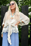 Beige open knit wrap cardigan