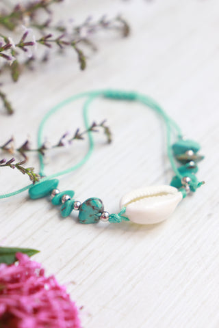 Turquoise beaded cowrie bracelet