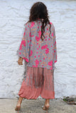Pink floral silk fringe kimono