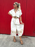Fan embroidered shirt dress