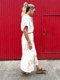 Fan embroidered shirt dress