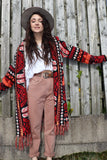 Red aztec fringe cardigan