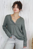 Button detail long sleeve tee (Khaki)