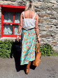 Peach and turquoise floral skirt