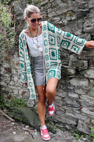 Green crochet kimono