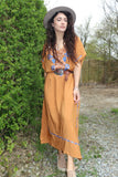 Floral embroidered ochre dress