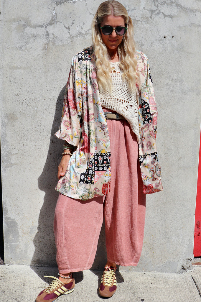Patchwork silky kimono