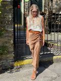 Ruched silky skirt