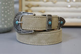 Leather belt with turquoise stone