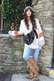 Embroidered navy cross body bag