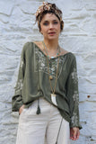 Khaki floral peasant blouse