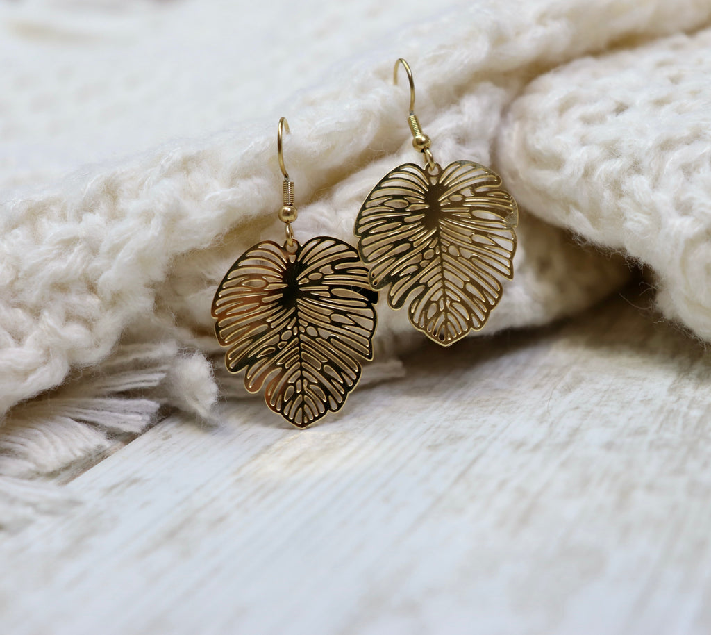 Palm leaf earrings (Gold)