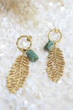 Turquoise stone leaf Hoops (Gold)