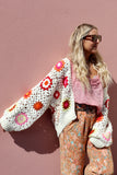 Pink floral crochet cardigan