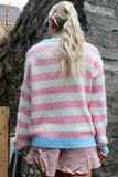 Pink stripe jumper with blue trim
